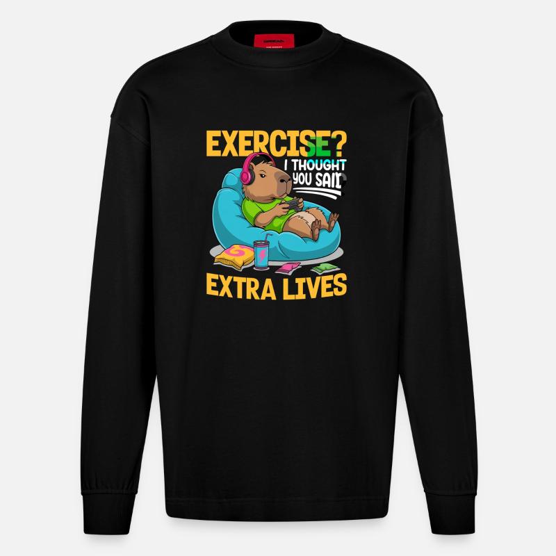 Capybara Gamer Gaming - Heavyweight Oversized Organic Longsleeve Shirt Made in EU - SOLID BLACK