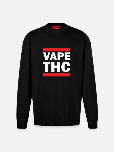 Vape THC White - Heavyweight Oversized Organic Longsleeve Shirt Made in EU - SOLID BLACK