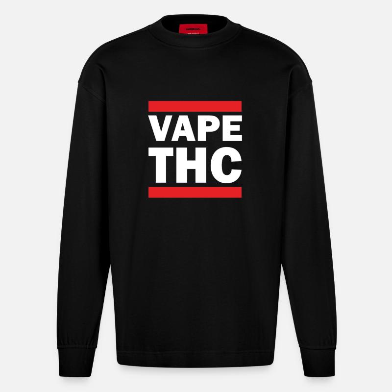 Vape THC White - Heavyweight Oversized Organic Longsleeve Shirt Made in EU - SOLID BLACK