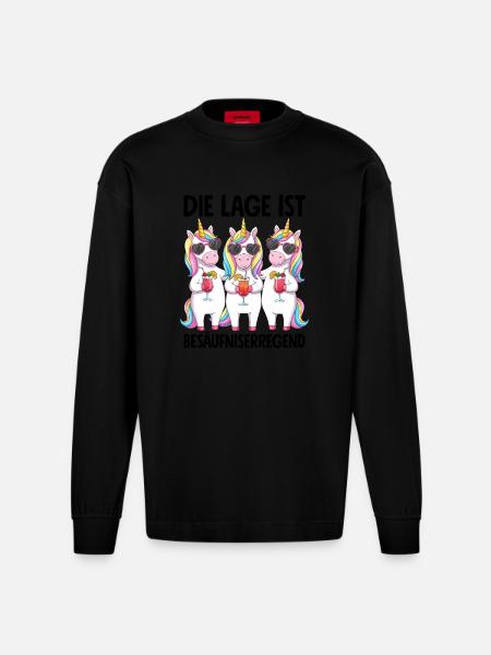 The situation is drunkenness - Heavyweight Oversized Organic Longsleeve Shirt Made in EU - SOLID BLACK