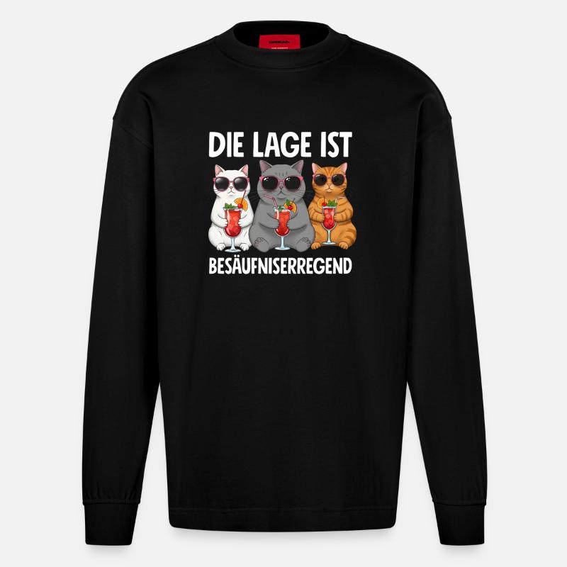 Die Lage Ist Besäufniserregend - Heavyweight Oversized Organic Langarmshirt Made in EU - SOLID BLACK