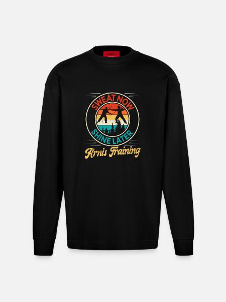 Escrima Arnis Martial Arts - Heavyweight Oversized Organic Longsleeve Shirt Made in EU - SOLID BLACK