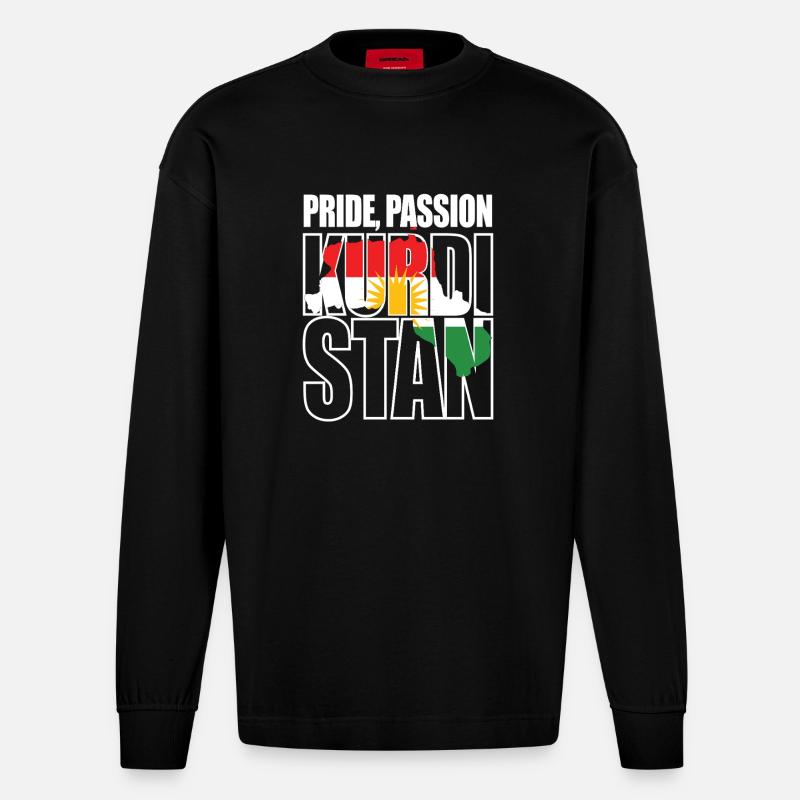 Pride Passion Kurdistan Kurde Kurden - Heavyweight Oversized Organic Langarmshirt Made in EU - SOLID BLACK