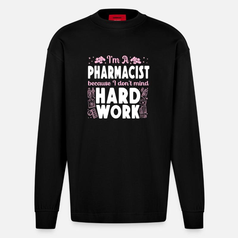 Pharmacy Tech Technician - Heavyweight Oversized Organic Langarmshirt Made in EU - SOLID BLACK