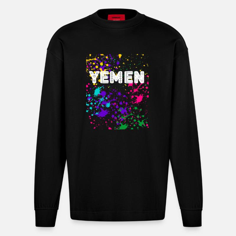 YEMEN éclaboussures Design - Manches longues bio épais oversize fabriqué en UE - SOLID BLACK