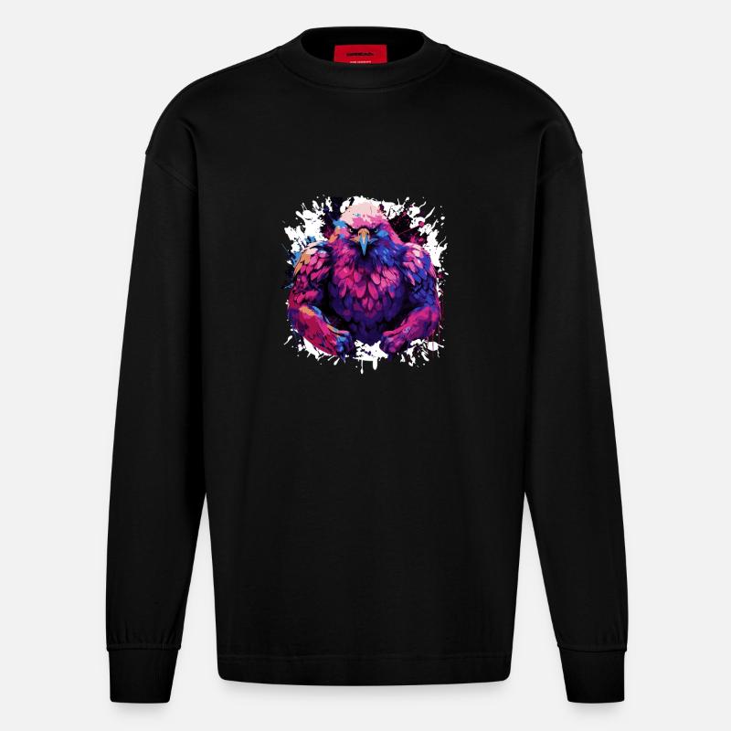 Muscles de musculation Eagle - Manches longues bio épais oversize fabriqué en UE - SOLID BLACK