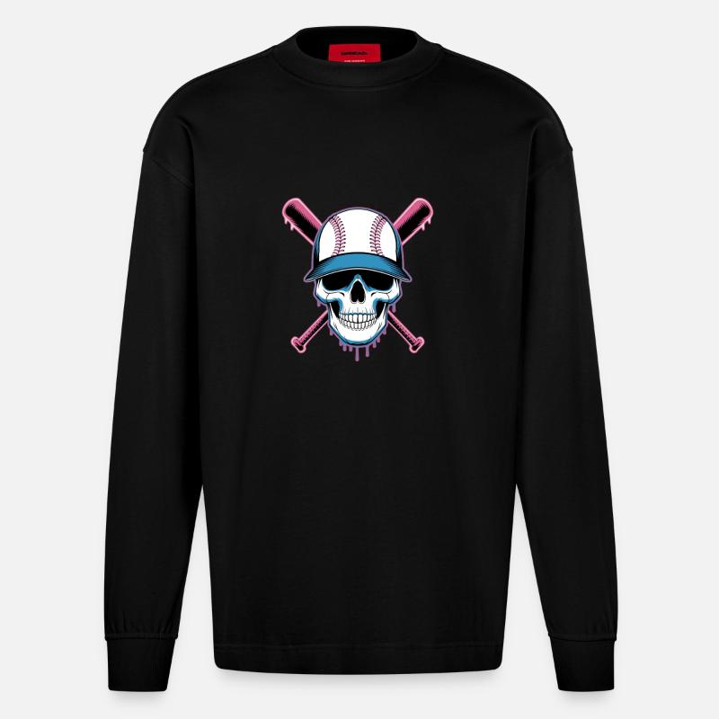 Baseball Skull Batte de Baseball - Manches longues bio épais oversize fabriqué en UE - SOLID BLACK