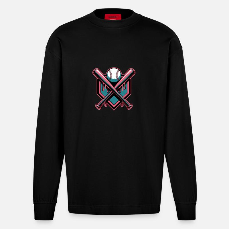 Baseball Eis Baseballschläger - Heavyweight Oversized Organic Langarmshirt Made in EU - SOLID BLACK