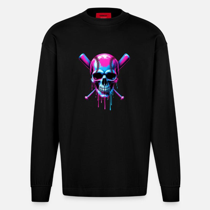 Baseball Skull Batte de Baseball - Manches longues bio épais oversize fabriqué en UE - SOLID BLACK