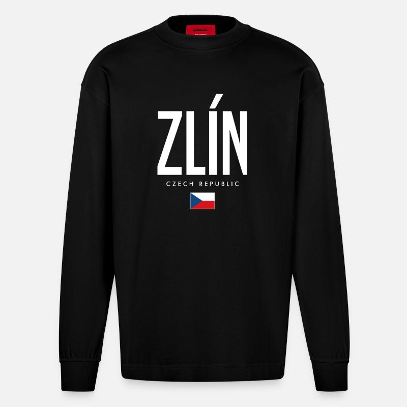 Zlin Tschechien - Heavyweight Oversized Organic Langarmshirt Made in EU - SOLID BLACK
