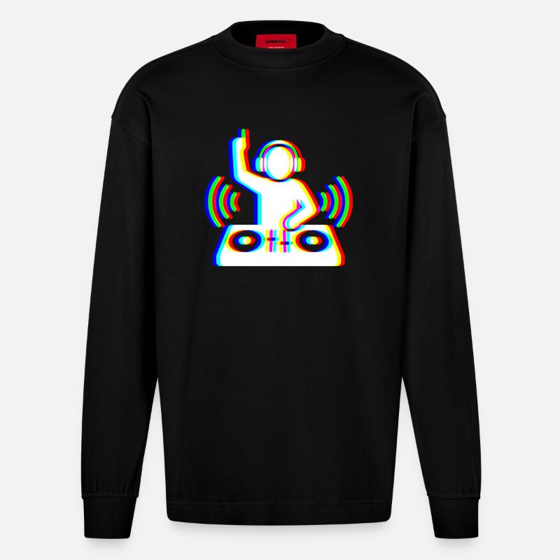 Glitch DJ – Beat Creator - Heavyweight Oversized Organic Langarmshirt Made in EU - SOLID BLACK