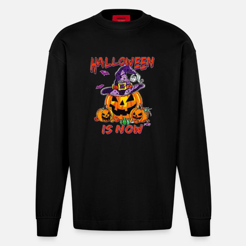 HALLOWEEN, C’EST MAINTENANT - Manches longues bio épais oversize fabriqué en UE - SOLID BLACK