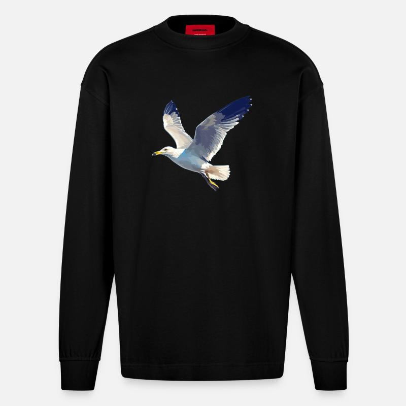 Möwen Möwe - Heavyweight Oversized Organic Langarmshirt Made in EU - SOLID BLACK