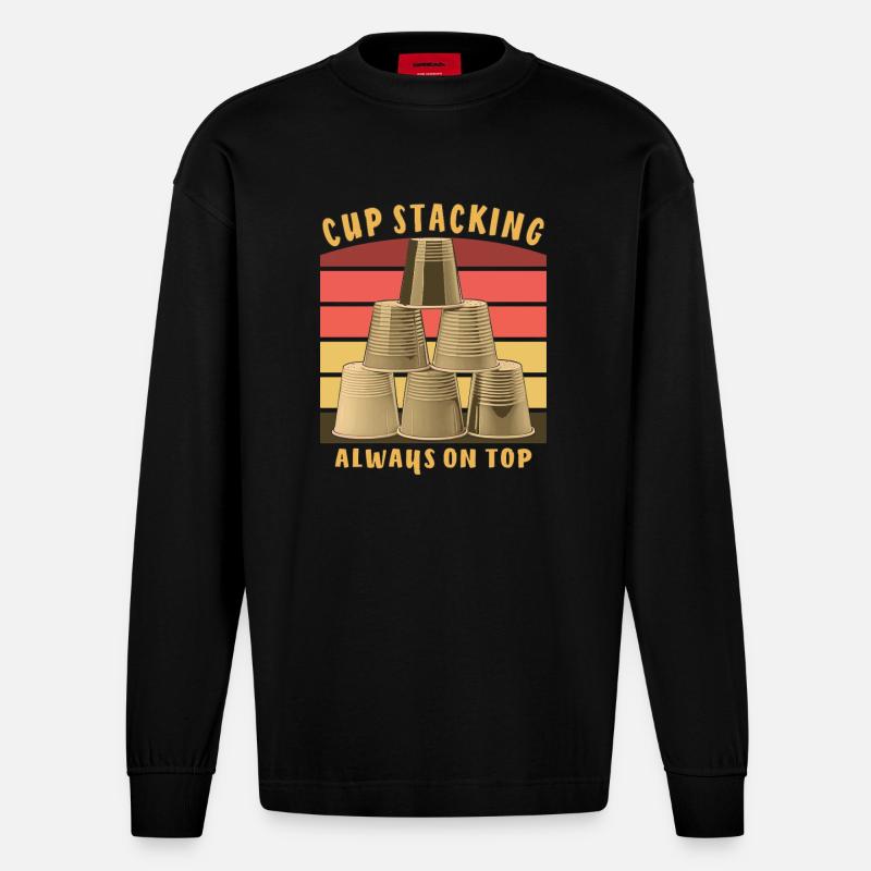 CUP STACKING ALWAYS ON TOP - Heavyweight Oversized Organic Langarmshirt Made in EU - SOLID BLACK