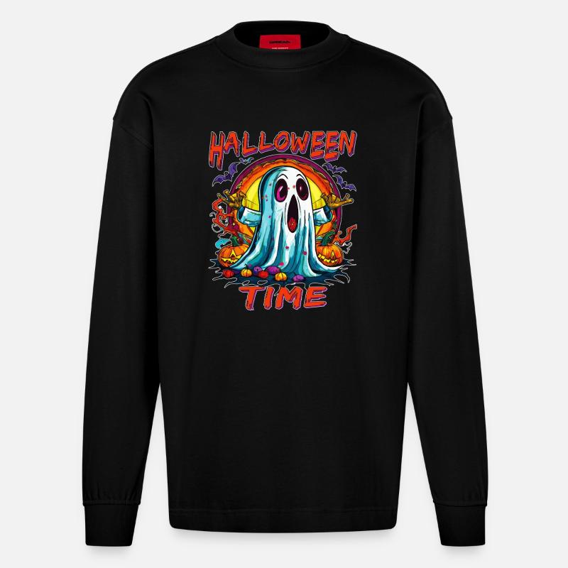 HALLOWEEN TIME - Heavyweight Oversized Organic Langarmshirt Made in EU - SOLID BLACK