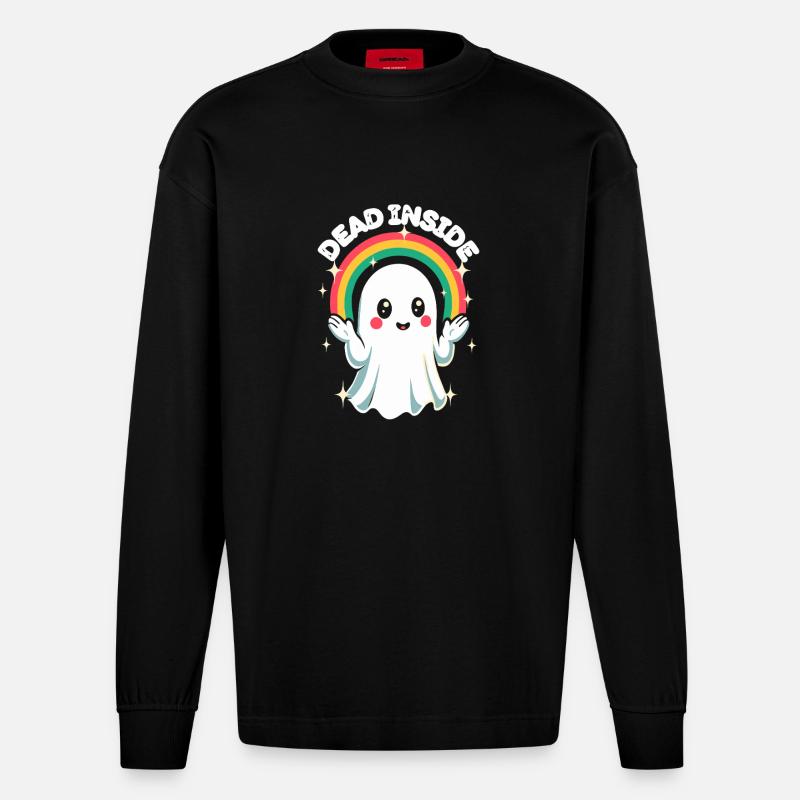 Dead Inside - Cute Ghost - Heavyweight Oversized Organic Longsleeve Shirt Made in EU - SOLID BLACK