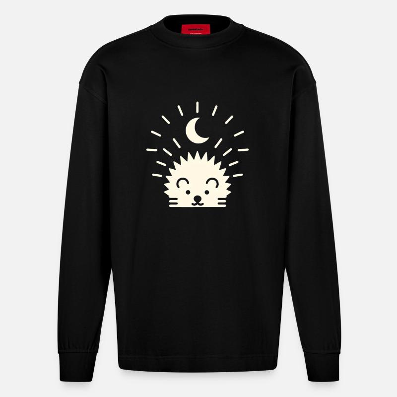Mondschein-Igel - Heavyweight Oversized Organic Langarmshirt Made in EU - SOLID BLACK