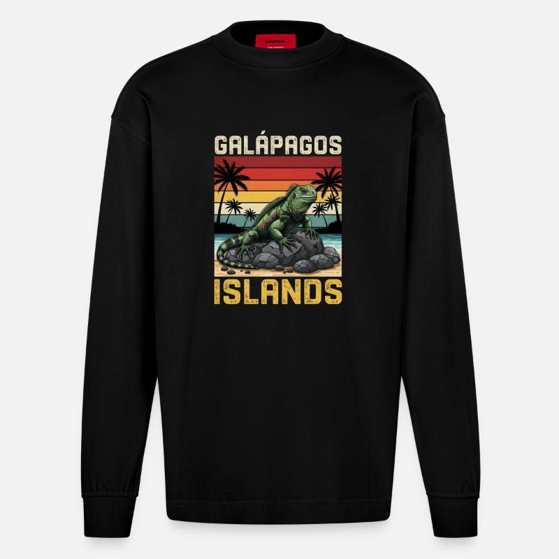 Galapagos Islands - Heavyweight Oversized Organic Langarmshirt Made in EU - SOLID BLACK