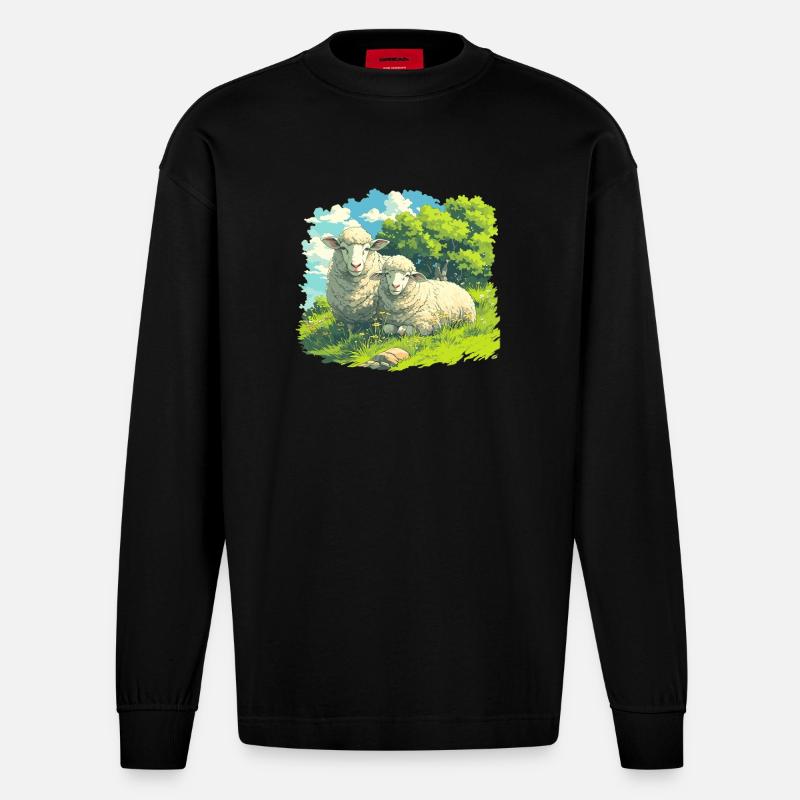 Schafe Schaf - Heavyweight Oversized Organic Langarmshirt Made in EU - SOLID BLACK