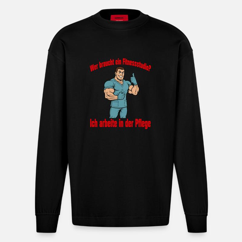 Wer braucht ein Fitnessstudio - Mann - Heavyweight Oversized Organic Langarmshirt Made in EU - SOLID BLACK