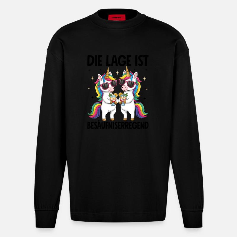 Die Lage Ist Besäufniserregend - Heavyweight Oversized Organic Langarmshirt Made in EU - SOLID BLACK