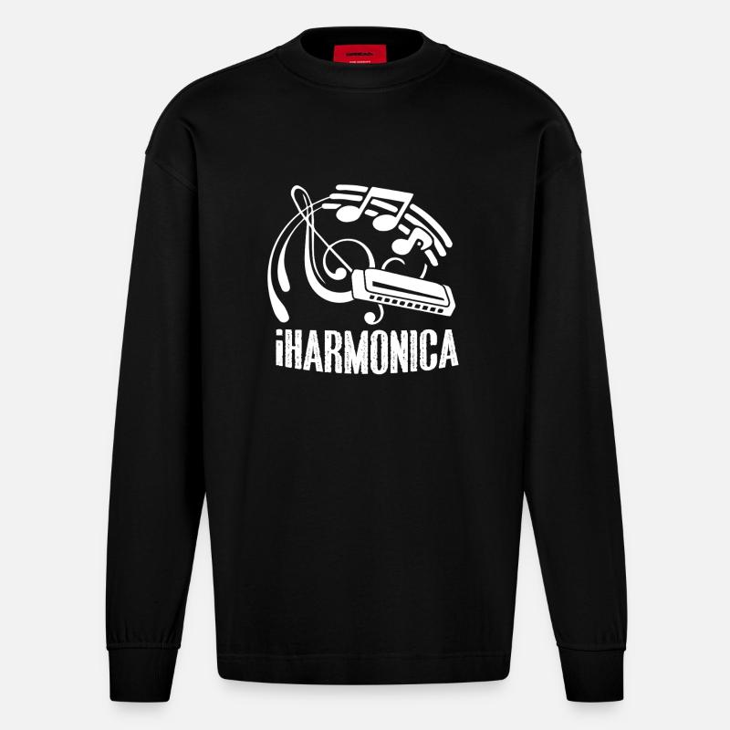 Harmonica Funny Harmonica - Heavyweight Oversized Organic Longsleeve Shirt Made in EU - SOLID BLACK
