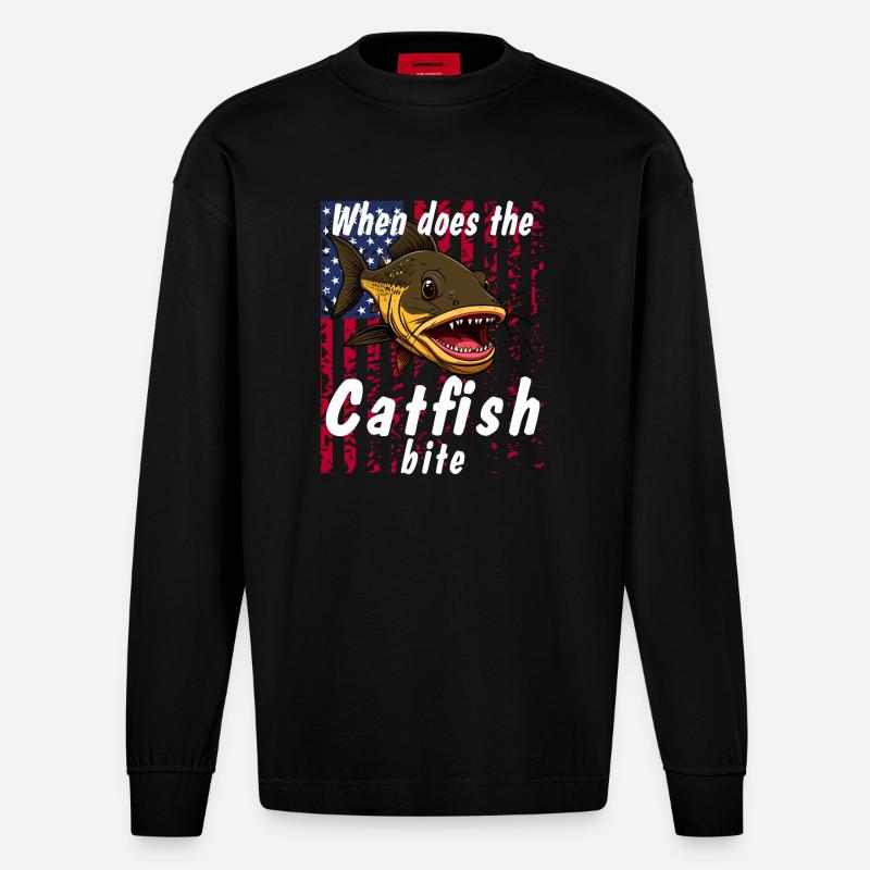 When does the catfish bite - Heavyweight Oversized Organic Langarmshirt Made in EU - SOLID BLACK