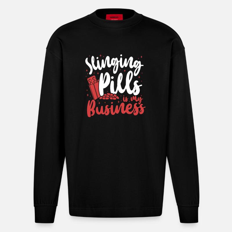 Pharmacy Tech Technician - Heavyweight Oversized Organic Longsleeve Shirt Made in EU - SOLID BLACK