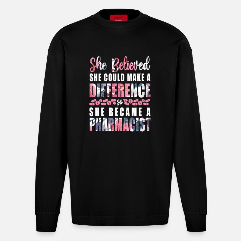Pharmacy Tech Technician - Heavyweight Oversized Organic Longsleeve Shirt Made in EU - SOLID BLACK