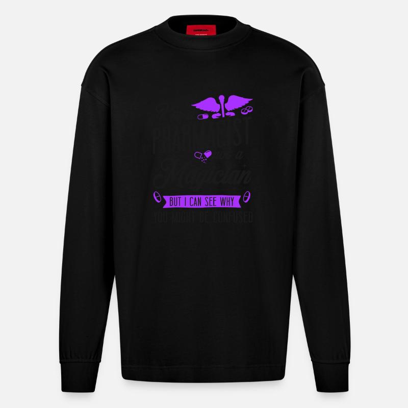Pharmacy Tech Technician - Heavyweight Oversized Organic Langarmshirt Made in EU - SOLID BLACK