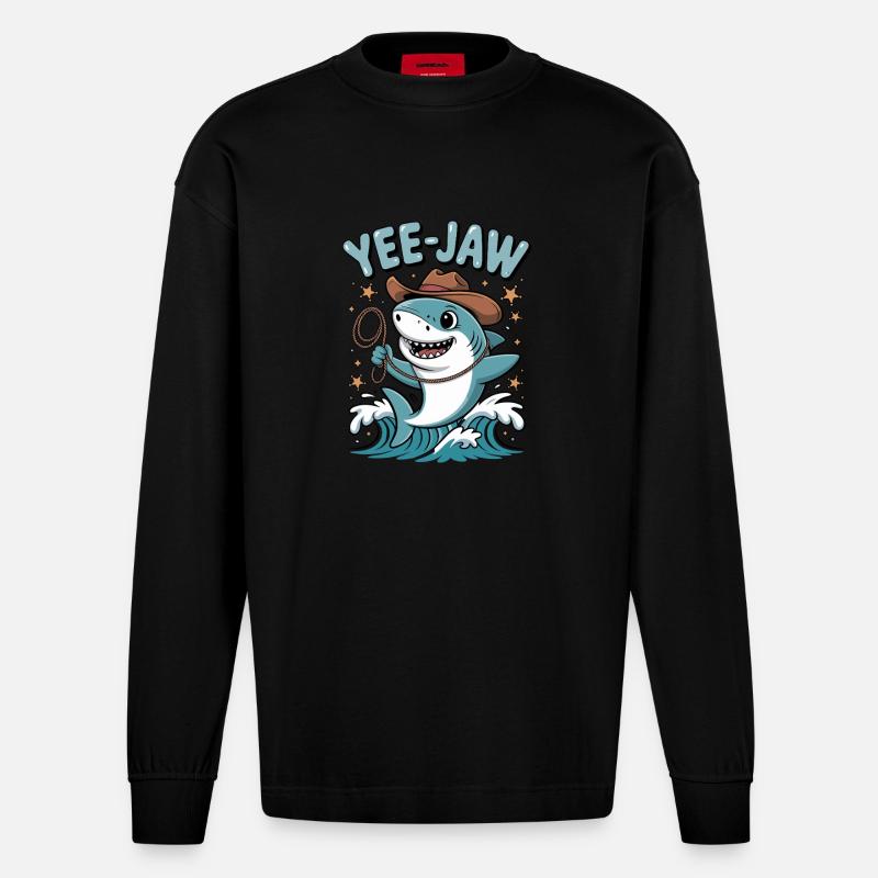 Yee Jaw Drôle de requin - Manches longues bio épais oversize fabriqué en UE - SOLID BLACK