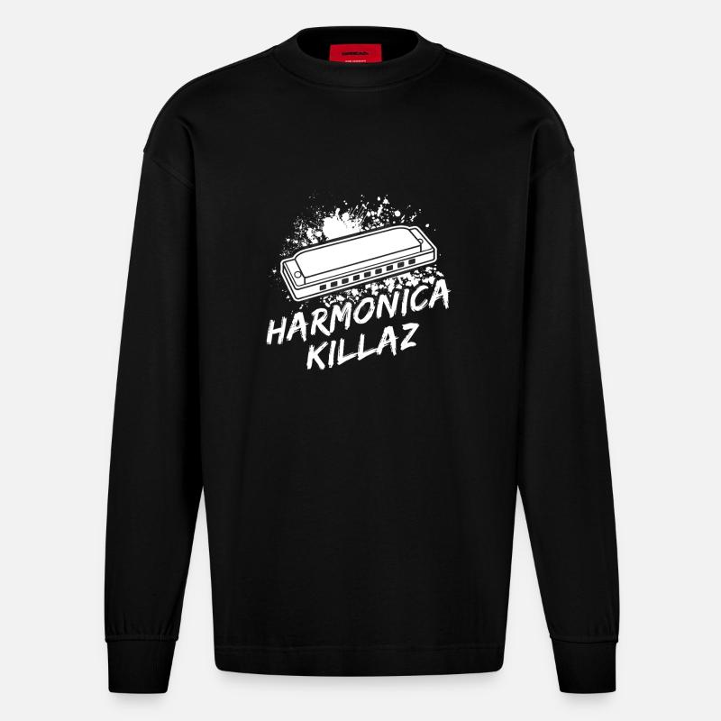 Harmonica Musican Killaz Harmonica - Heavyweight Oversized Organic Longsleeve Shirt Made in EU - SOLID BLACK