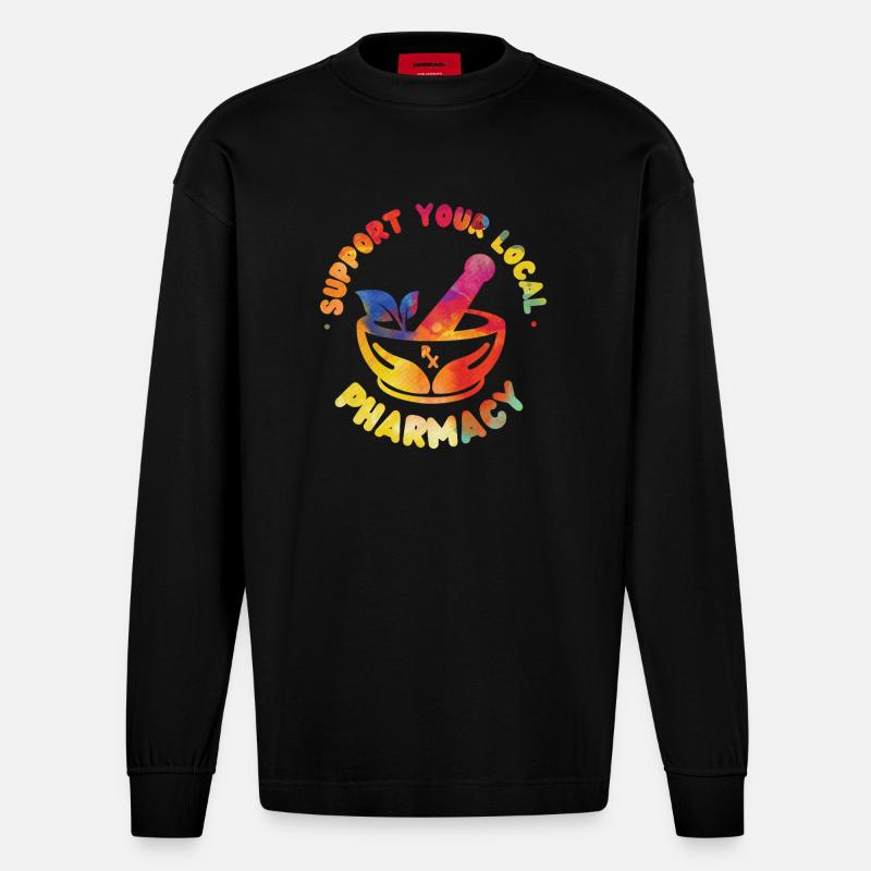 Pharmacy Tech Technician - Heavyweight Oversized Organic Longsleeve Shirt Made in EU - SOLID BLACK
