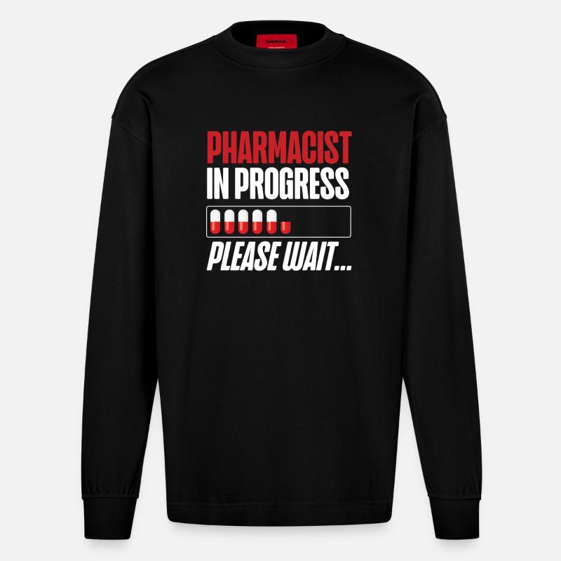 Pharmacy Tech Technician - Heavyweight Oversized Organic Longsleeve Shirt Made in EU - SOLID BLACK