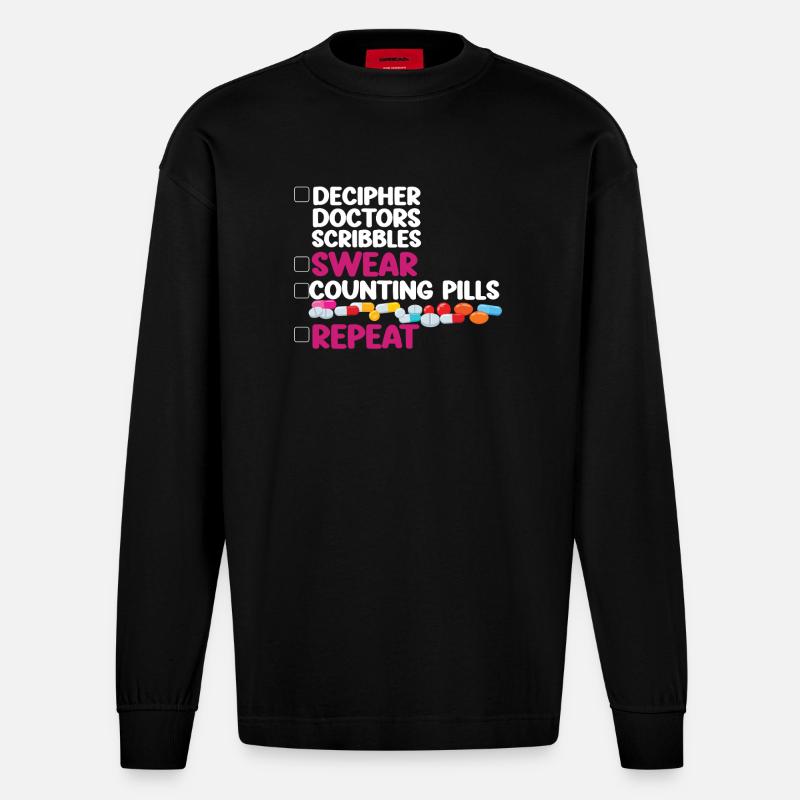 Pharmacy Tech Technician - Heavyweight Oversized Organic Langarmshirt Made in EU - SOLID BLACK