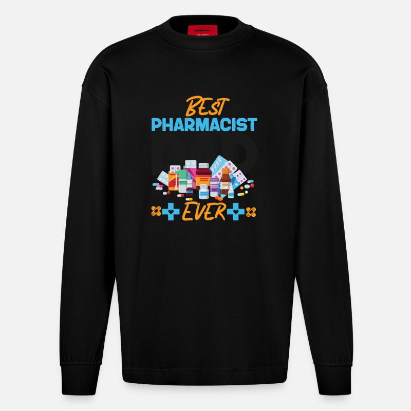 Pharmacy Tech Technician - Heavyweight Oversized Organic Langarmshirt Made in EU - SOLID BLACK