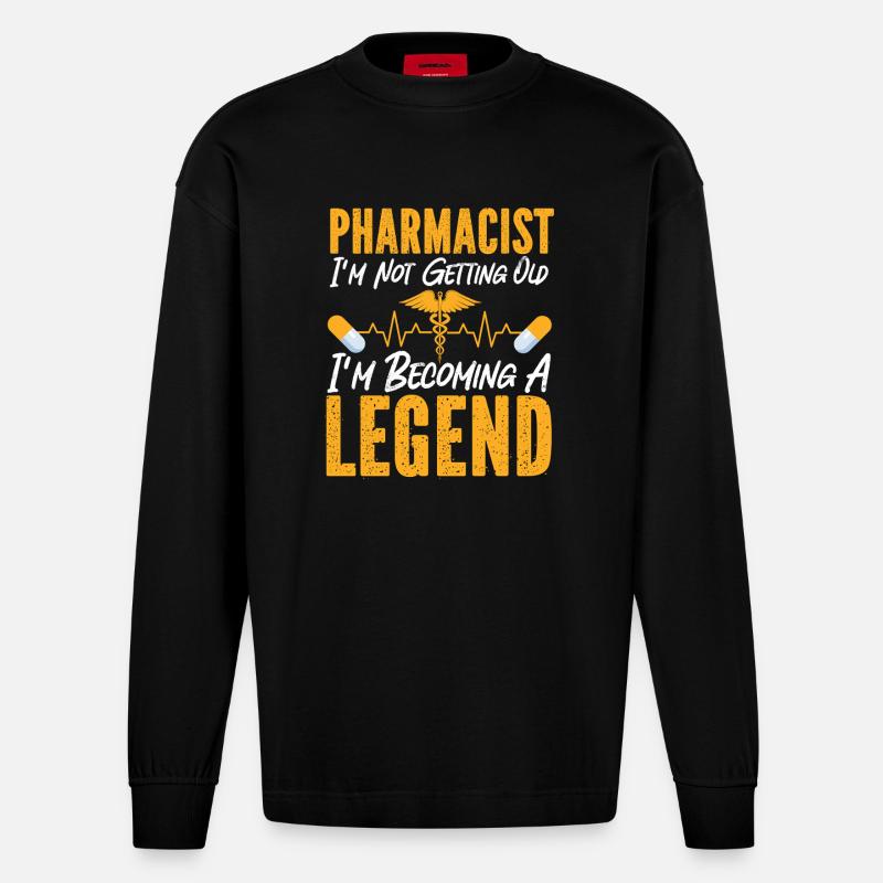 Pharmacy Tech Technician - Heavyweight Oversized Organic Langarmshirt Made in EU - SOLID BLACK