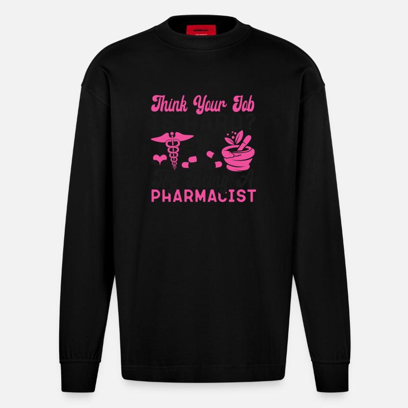 Pharmacy Tech Technician - Heavyweight Oversized Organic Langarmshirt Made in EU - SOLID BLACK
