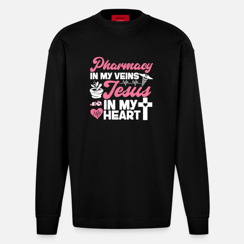 Pharmacy Tech Technician - Heavyweight Oversized Organic Longsleeve Shirt Made in EU - SOLID BLACK
