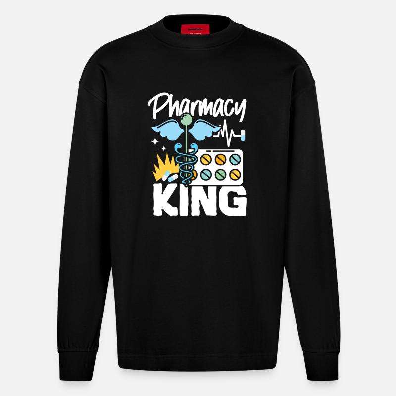Pharmacy Tech Technician - Heavyweight Oversized Organic Langarmshirt Made in EU - SOLID BLACK