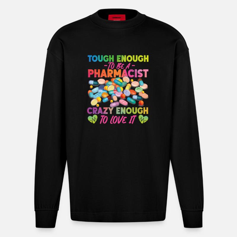 Pharmacy Tech Technician - Heavyweight Oversized Organic Langarmshirt Made in EU - SOLID BLACK