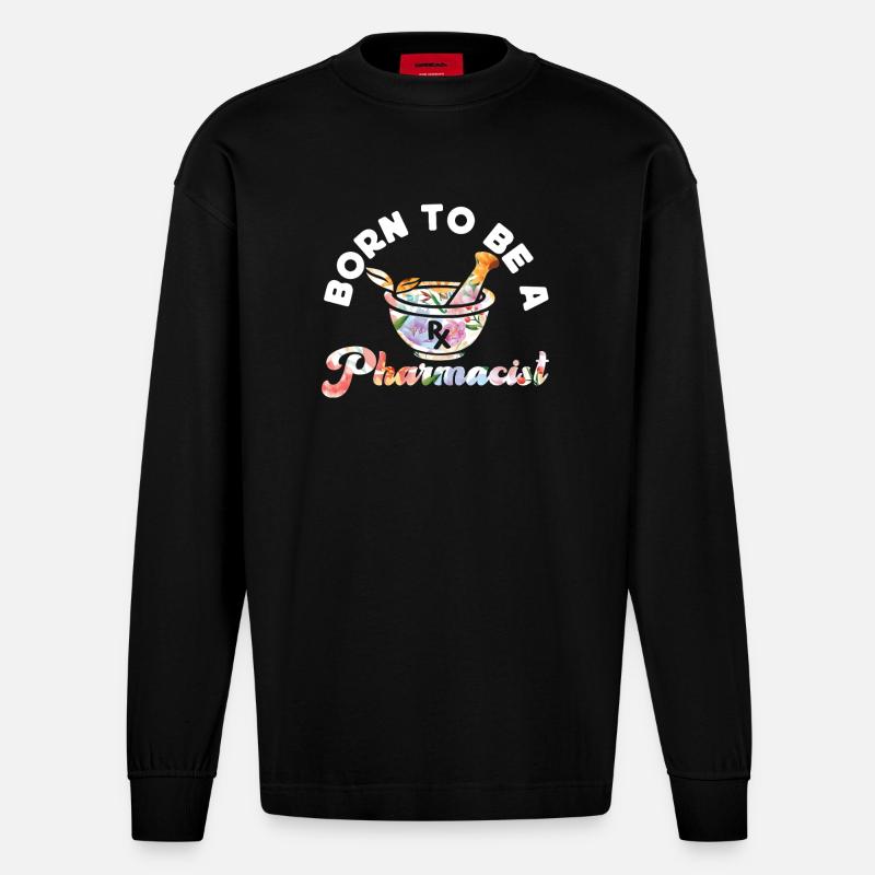 Pharmacy Tech Technician - Heavyweight Oversized Organic Langarmshirt Made in EU - SOLID BLACK
