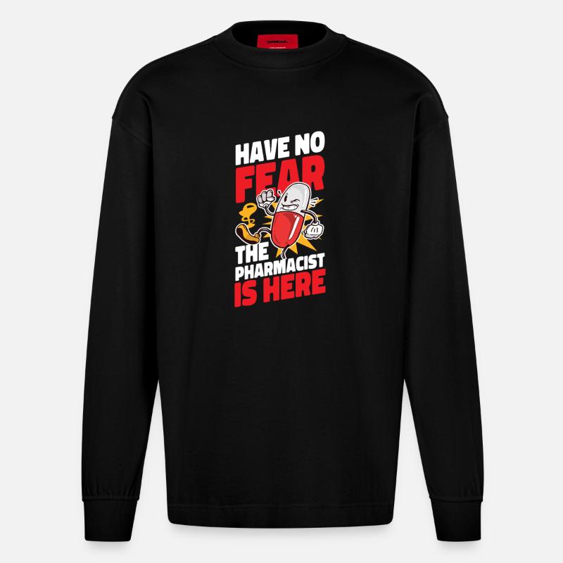 Pharmacy Tech Technician - Heavyweight Oversized Organic Langarmshirt Made in EU - SOLID BLACK