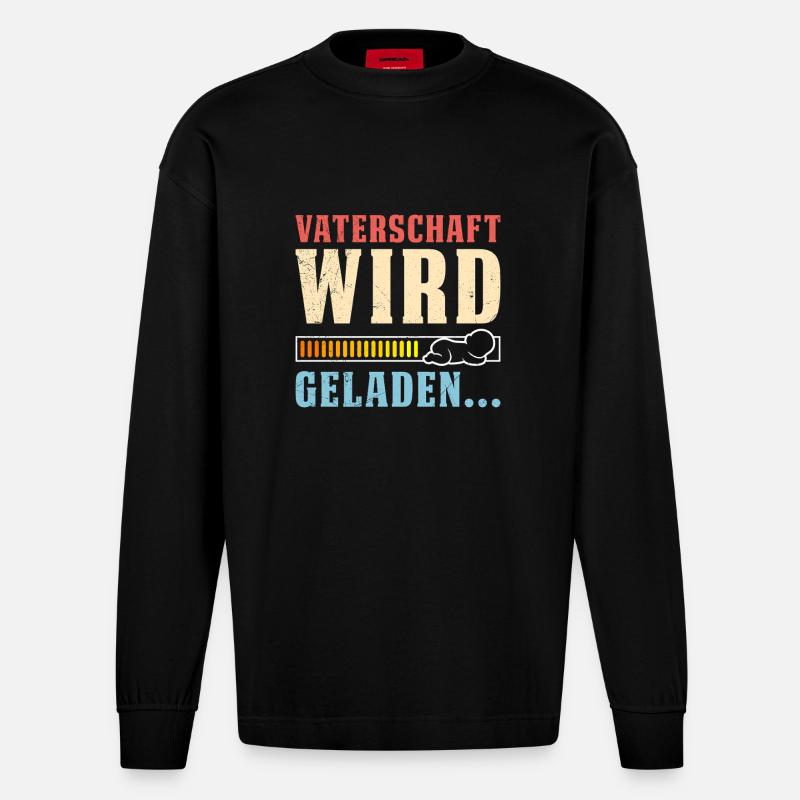 VATERSCHAFT WIRD GELADEN Lustiges - Heavyweight Oversized Organic Langarmshirt Made in EU - SOLID BLACK