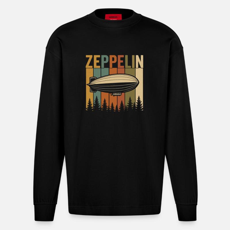 Conception rétro du dirigeable Zeppelin - Manches longues bio épais oversize fabriqué en UE - SOLID BLACK