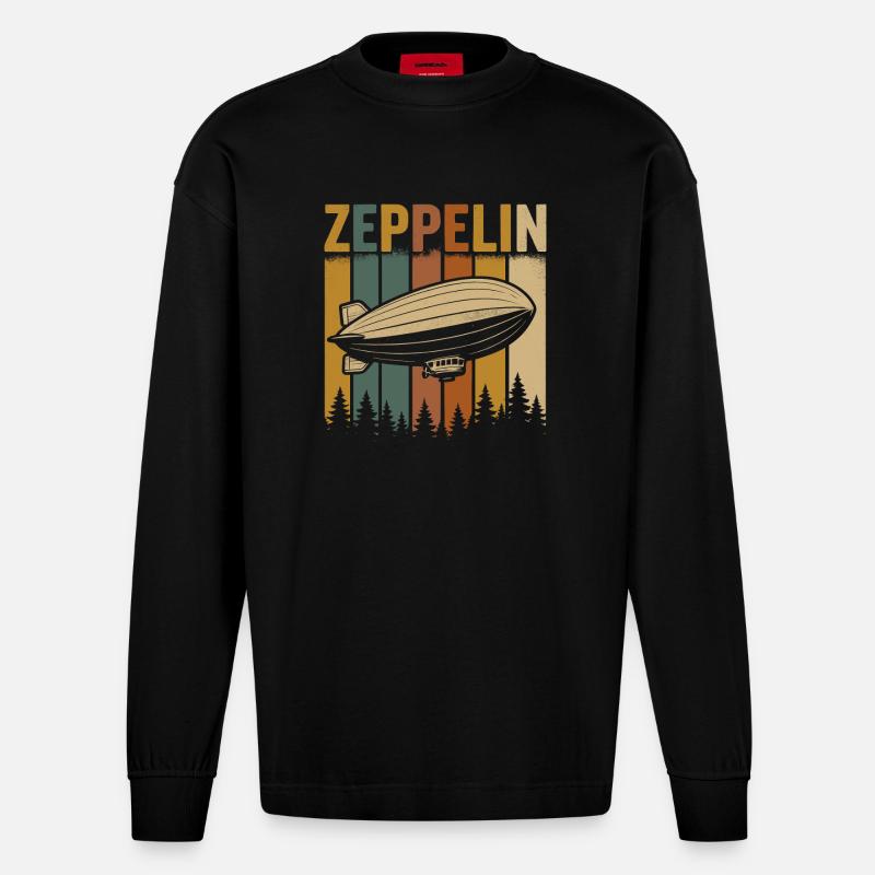 Dirigeable Zeppelin à rayures rétro - Manches longues bio épais oversize fabriqué en UE - SOLID BLACK