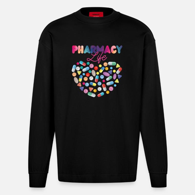 Pharmacy Tech Technician - Heavyweight Oversized Organic Langarmshirt Made in EU - SOLID BLACK