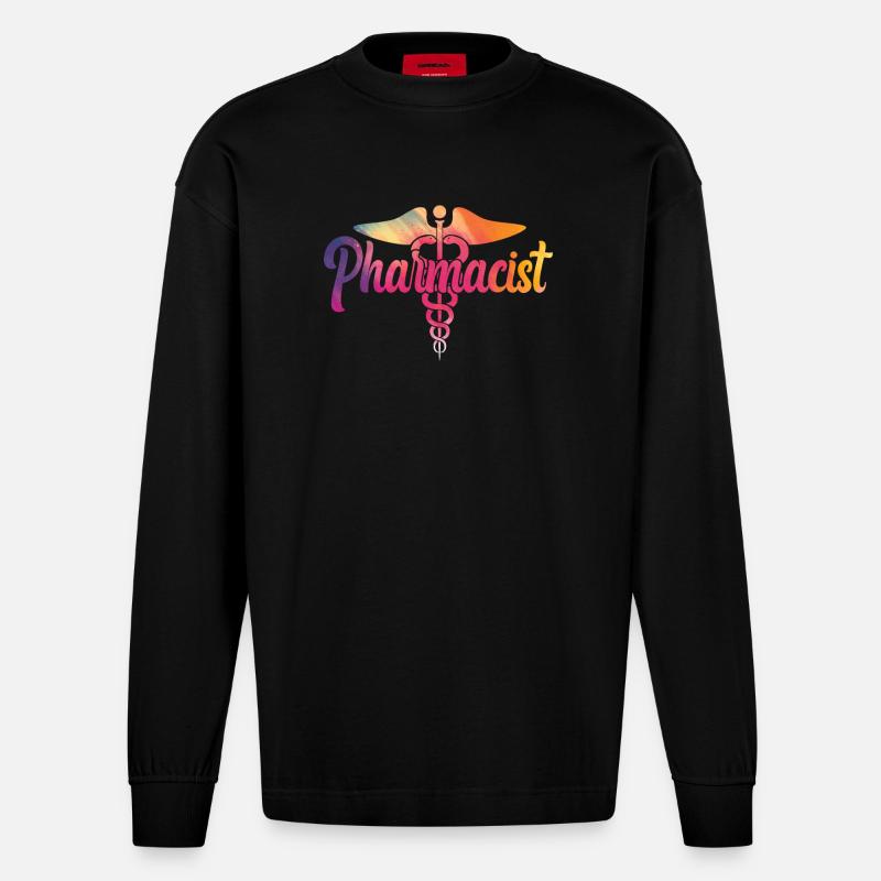 Pharmacy Tech Technician - Heavyweight Oversized Organic Langarmshirt Made in EU - SOLID BLACK
