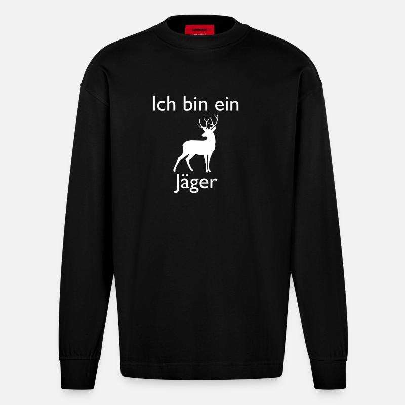 ich bin ein jäger - Heavyweight Oversized Organic Langarmshirt Made in EU - SOLID BLACK