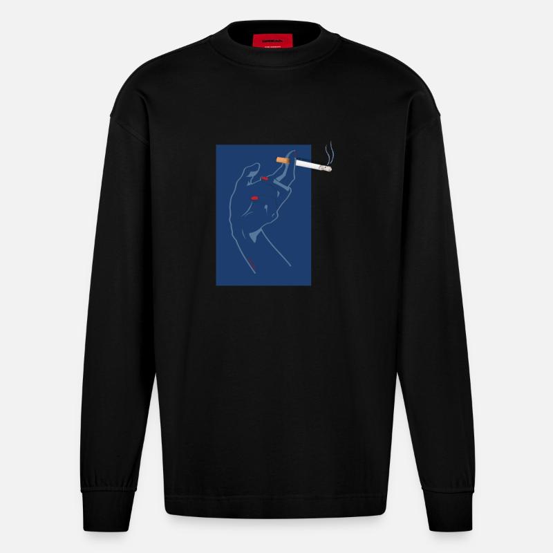 zigarette - Heavyweight Oversized Organic Langarmshirt Made in EU - SOLID BLACK